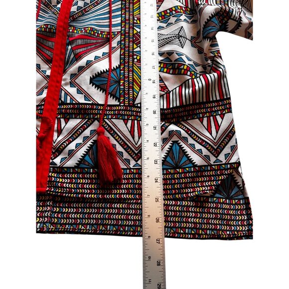 Gibson Latimer Womens S Tribal Geometric Print Top With Red Trim & Tassels Boho - Picture 8 of 10